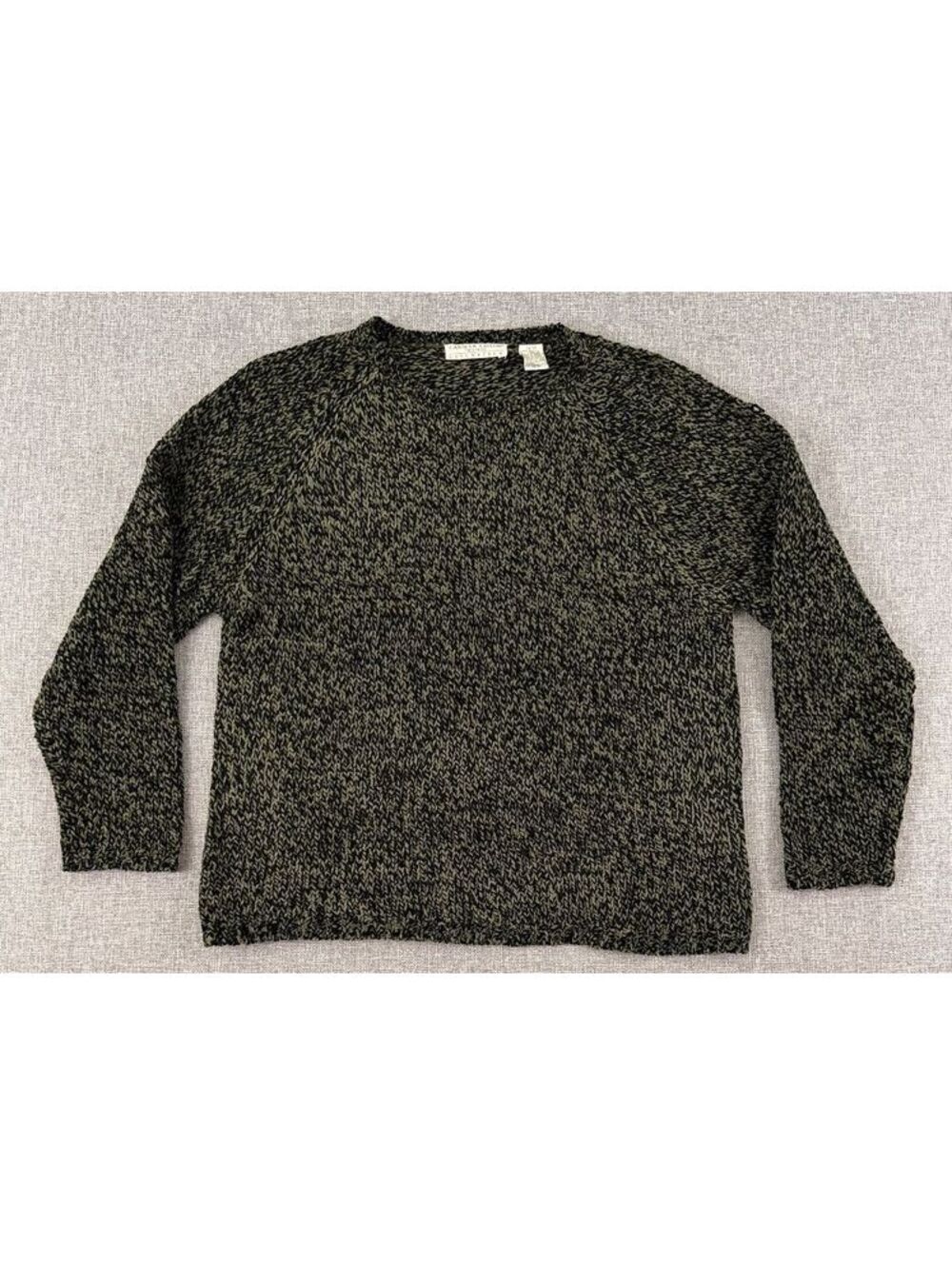 Vintage 90s Carolyn Taylor Marled Knit Sweater Size Medium Olive Green / Black